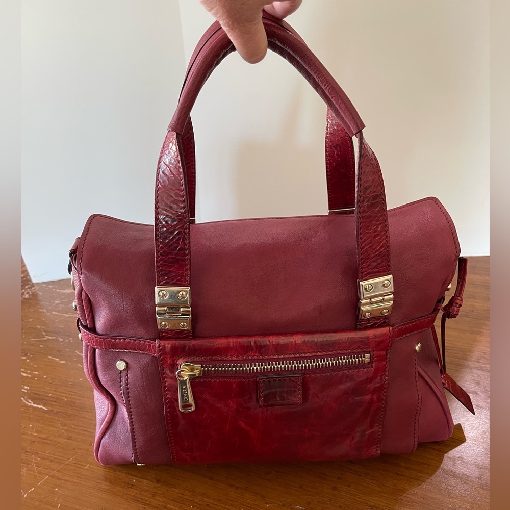 Gryson Tutu Satchel Handbag Purse Leather Red Cerise Lambskin Double Handle NWT